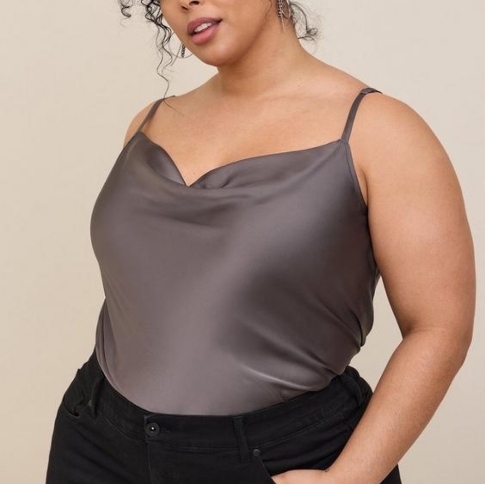 Torrid Dark Grey Satin Cowl Neck Cami Tank